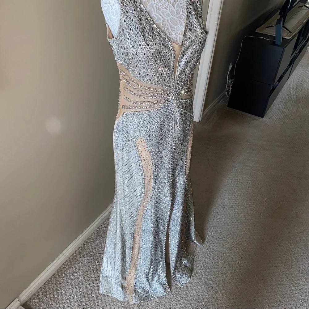 NEW Od Rica Silver Champagne Crystal Sparkling Rhinestone Wedding Evening Dress - Picture 6 of 16